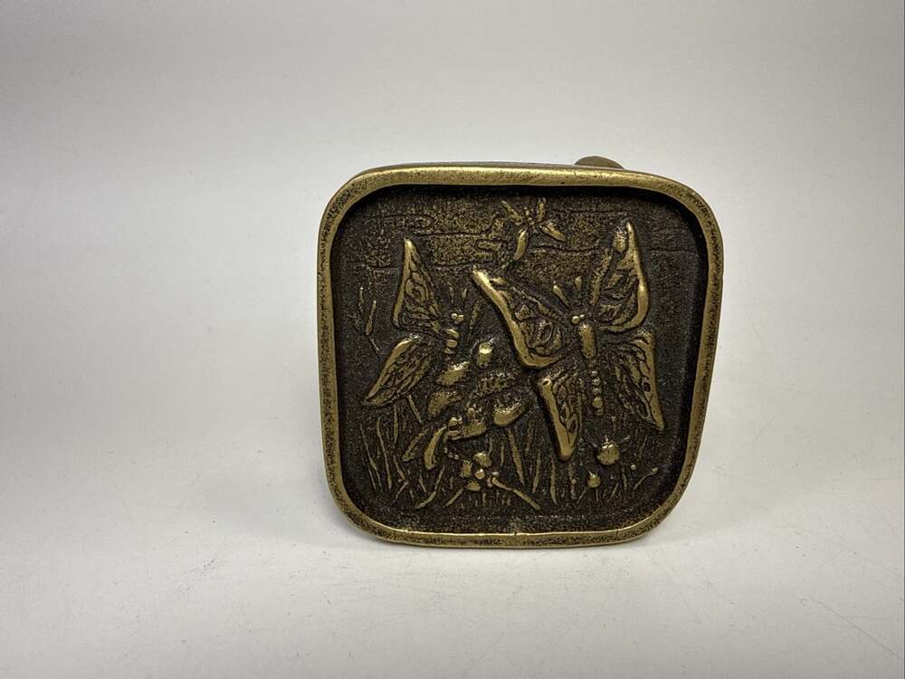 Vtg 1980 BTS Solid Brass Belt Buckle Butterfly Embossed